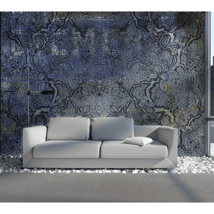 FLEURS CHINOISES GRISES FOND MUR ANCIEN