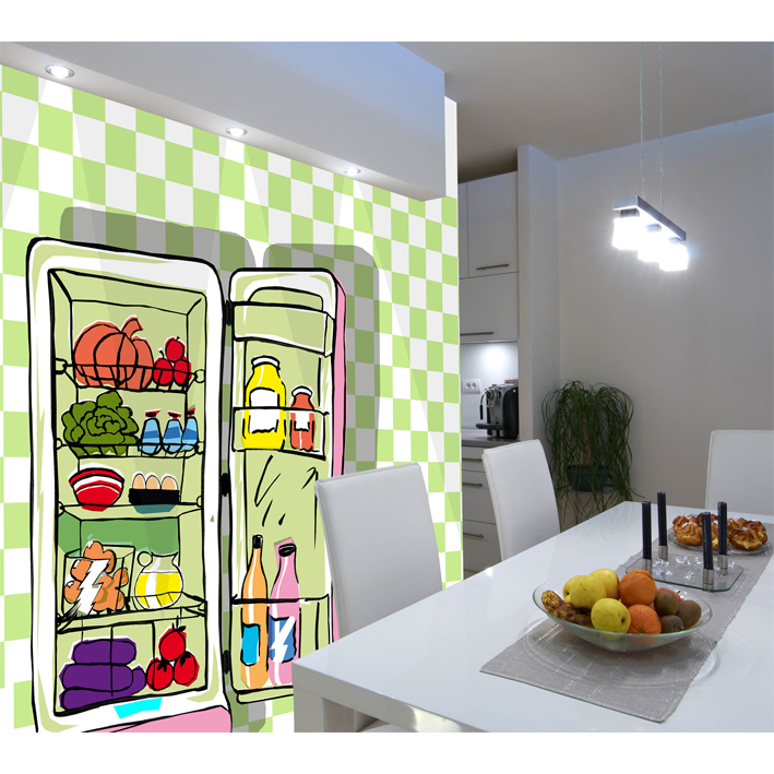 FRIGO COULEURS SUR CARREAUX VERTS ET BLANCS