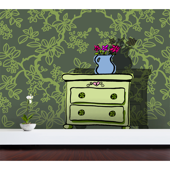 PETITE COMMODE VERTE SUR ARBRES JAPONAIS