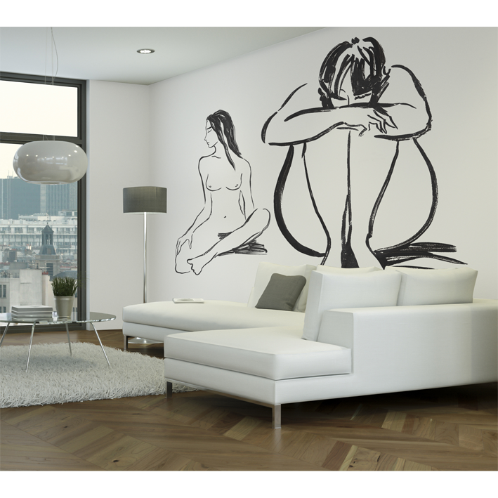 NUS ACCROUPIS NOIR SUR BLANC