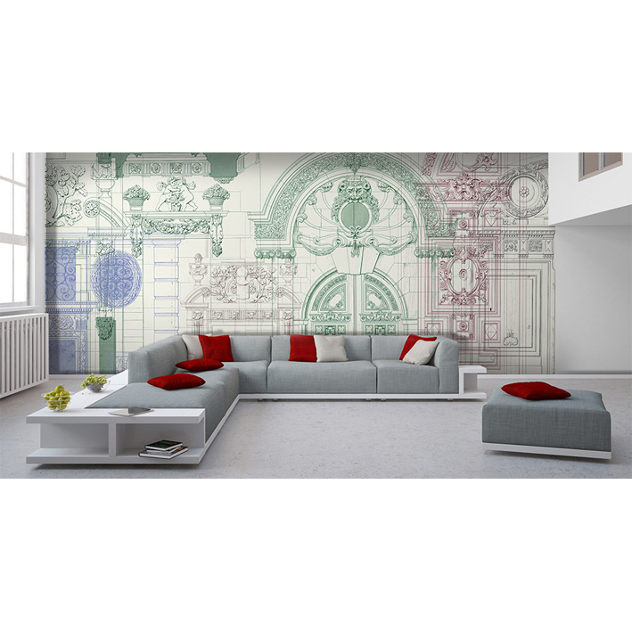 ARCHITECTURAL DRAWINGS ON WHITE BACKGROUND