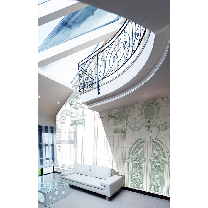 WALLPAPER “ARCHITECT'S DRAWING ON ECRU BACKGROUND