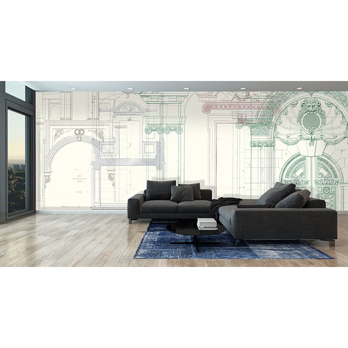 WALLPAPER “ARCHITECT'S DRAWING ON ECRU BACKGROUND