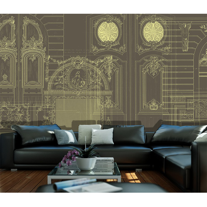 WALLPAPER “BAROQUE DOORS ON A TAUPE BACKGROUND