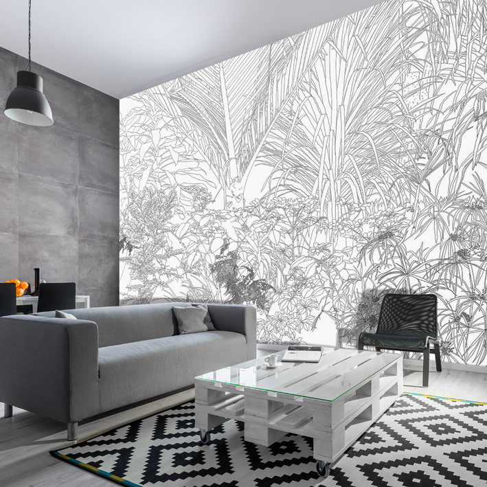 WALLPAPER JUNGLE CARTOON B&W