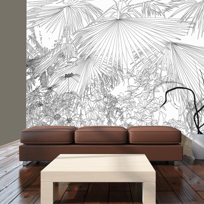 JUNGLE CARTOON B&W 2 WALLPAPER