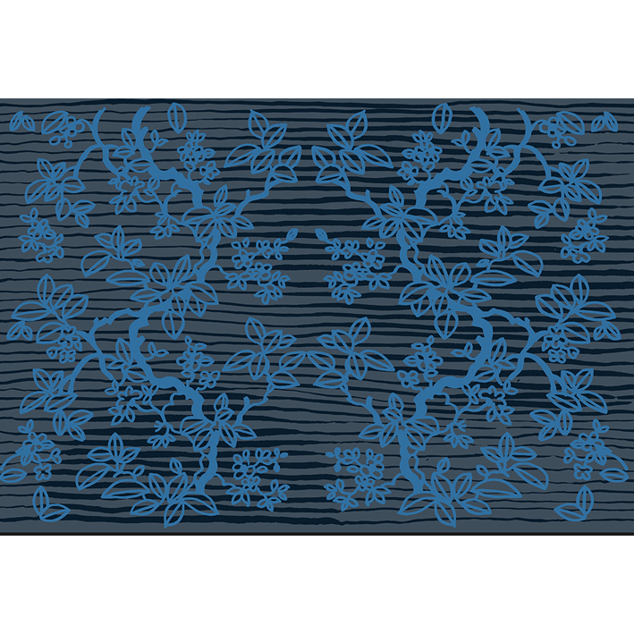ARBRE JAPONAIS SUR RAYURES BLEUES