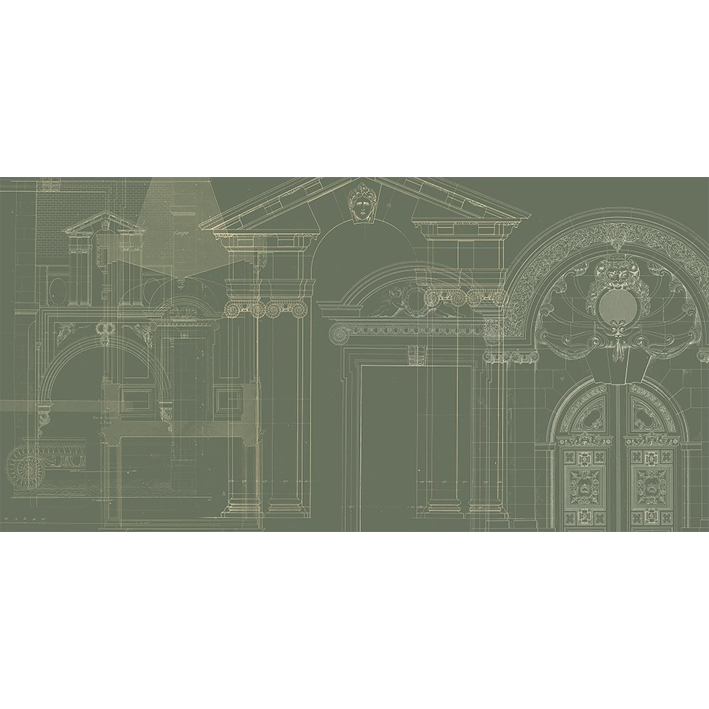 WALLPAPER “ARCHITECT'S DRAWING ON A DARK GREEN BACKGROUND