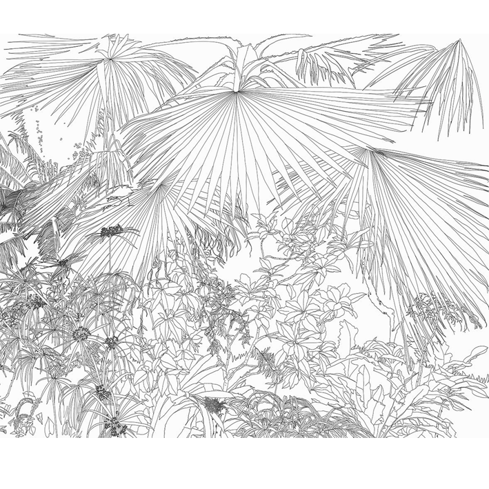 JUNGLE CARTOON B&W 2 WALLPAPER